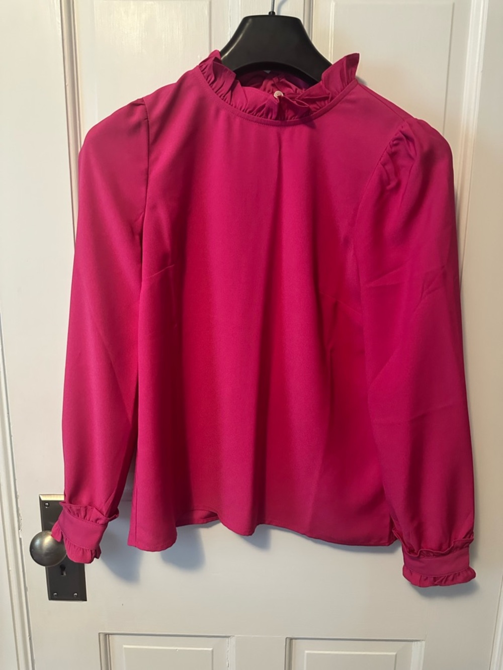 J. Crew Magenta Pink Ruffle-Neck Long-Sleeve Petite Blouse New XSP